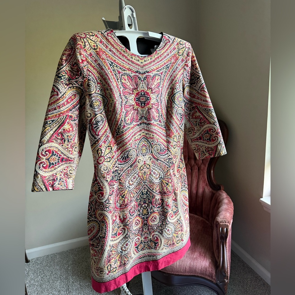 Mango multicoloured paisley print short sleeve cotton dress size M